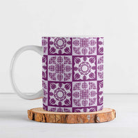Poni Palaka Quilt Hawaii Ceramic Mug Hawaiian Tropical Monstera Sea Turtle LT14 Purple - Polynesian Pride
