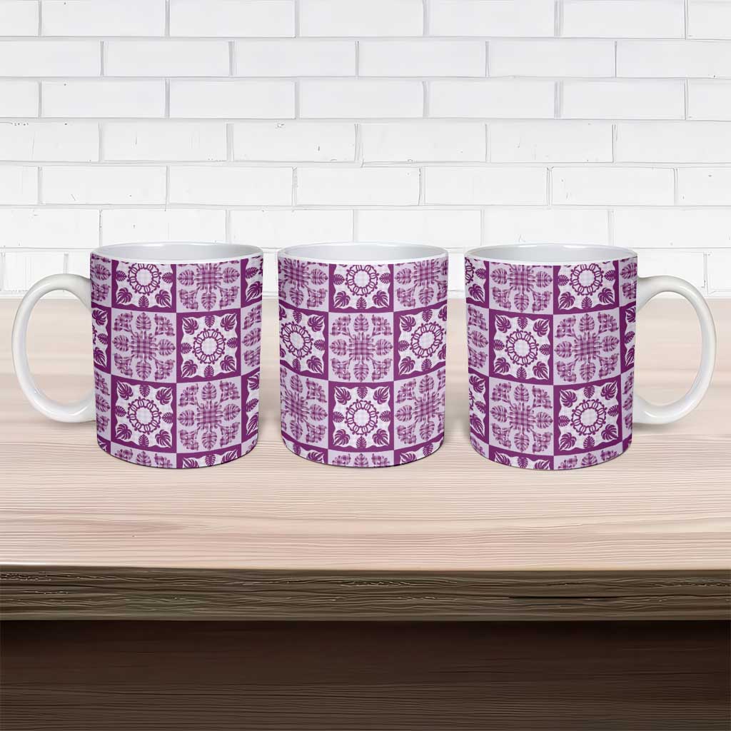 Poni Palaka Quilt Hawaii Ceramic Mug Hawaiian Tropical Monstera Sea Turtle LT14 - Polynesian Pride