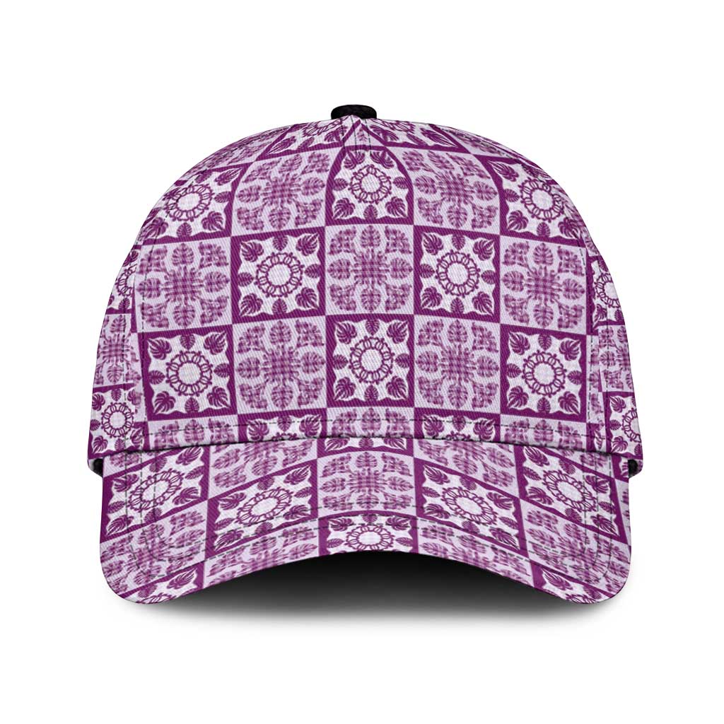 Poni Palaka Quilt Hawaii Classic Cap Hawaiian Tropical Monstera Sea Turtle LT14 Universal Fit Purple - Polynesian Pride