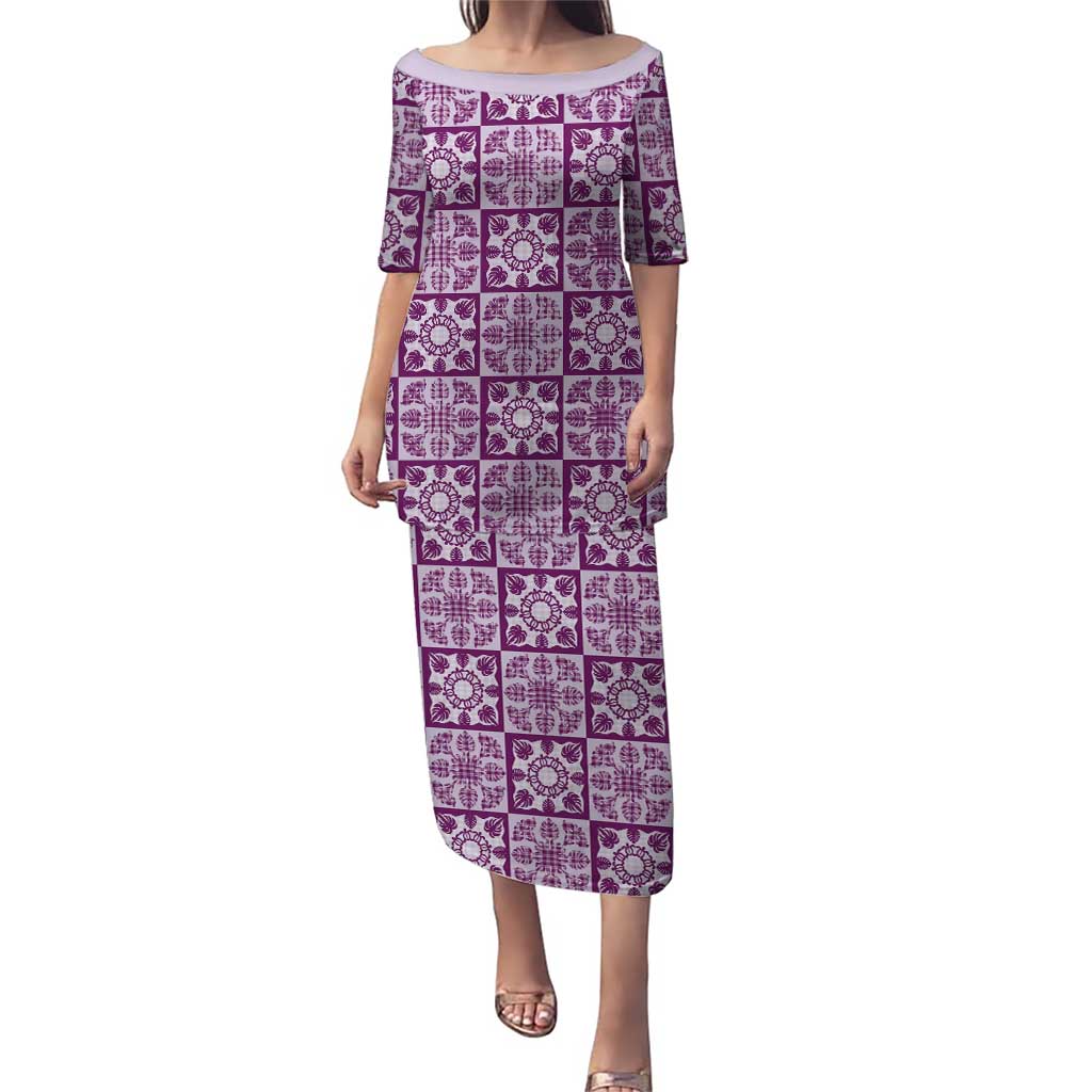 Poni Palaka Quilt Hawaii Puletasi Hawaiian Tropical Monstera Sea Turtle LT14 Long Dress Purple - Polynesian Pride