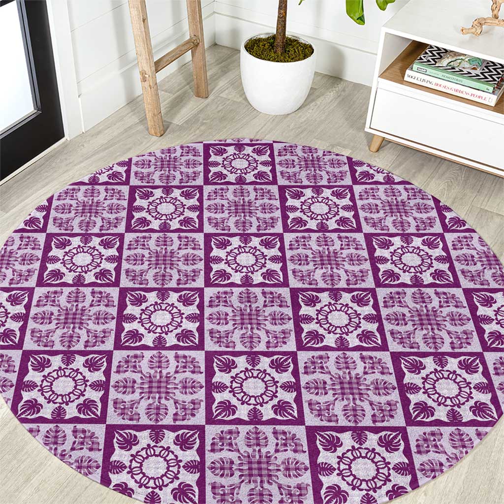 Poni Palaka Quilt Hawaii Round Carpet Hawaiian Tropical Monstera Sea Turtle LT14 Purple - Polynesian Pride