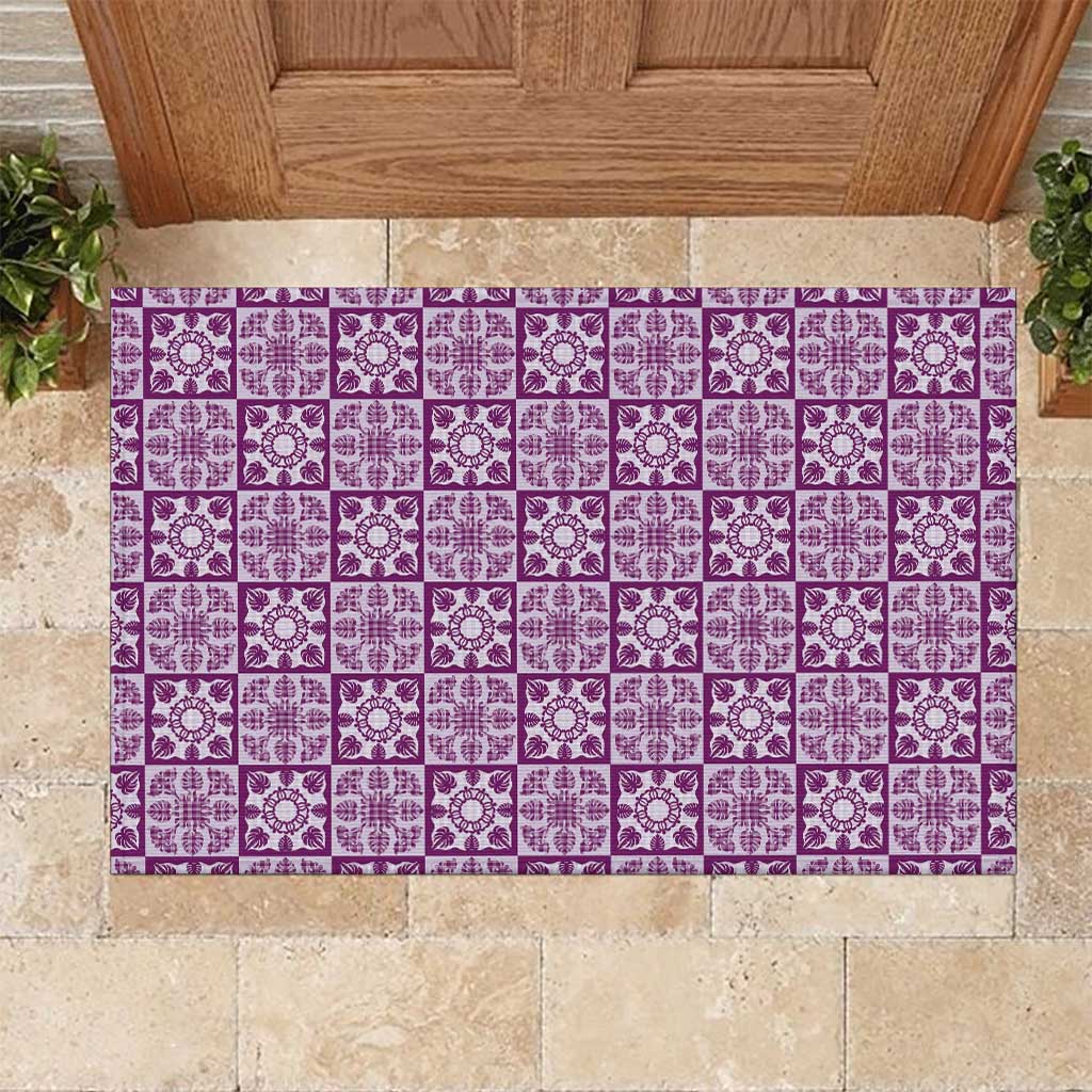 Poni Palaka Quilt Hawaii Rubber Doormat Hawaiian Tropical Monstera Sea Turtle LT14 Purple - Polynesian Pride