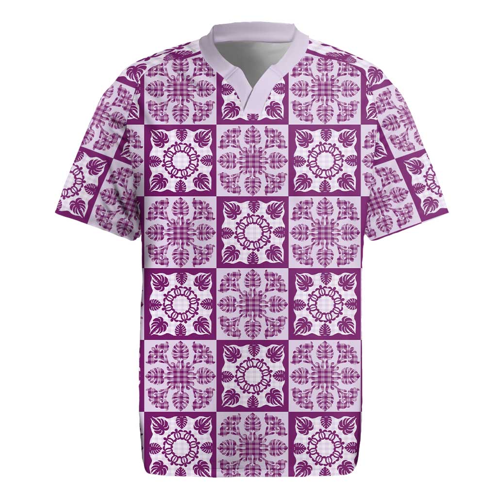 Poni Palaka Quilt Hawaii Rugby Jersey Hawaiian Tropical Monstera Sea Turtle LT14 Purple - Polynesian Pride