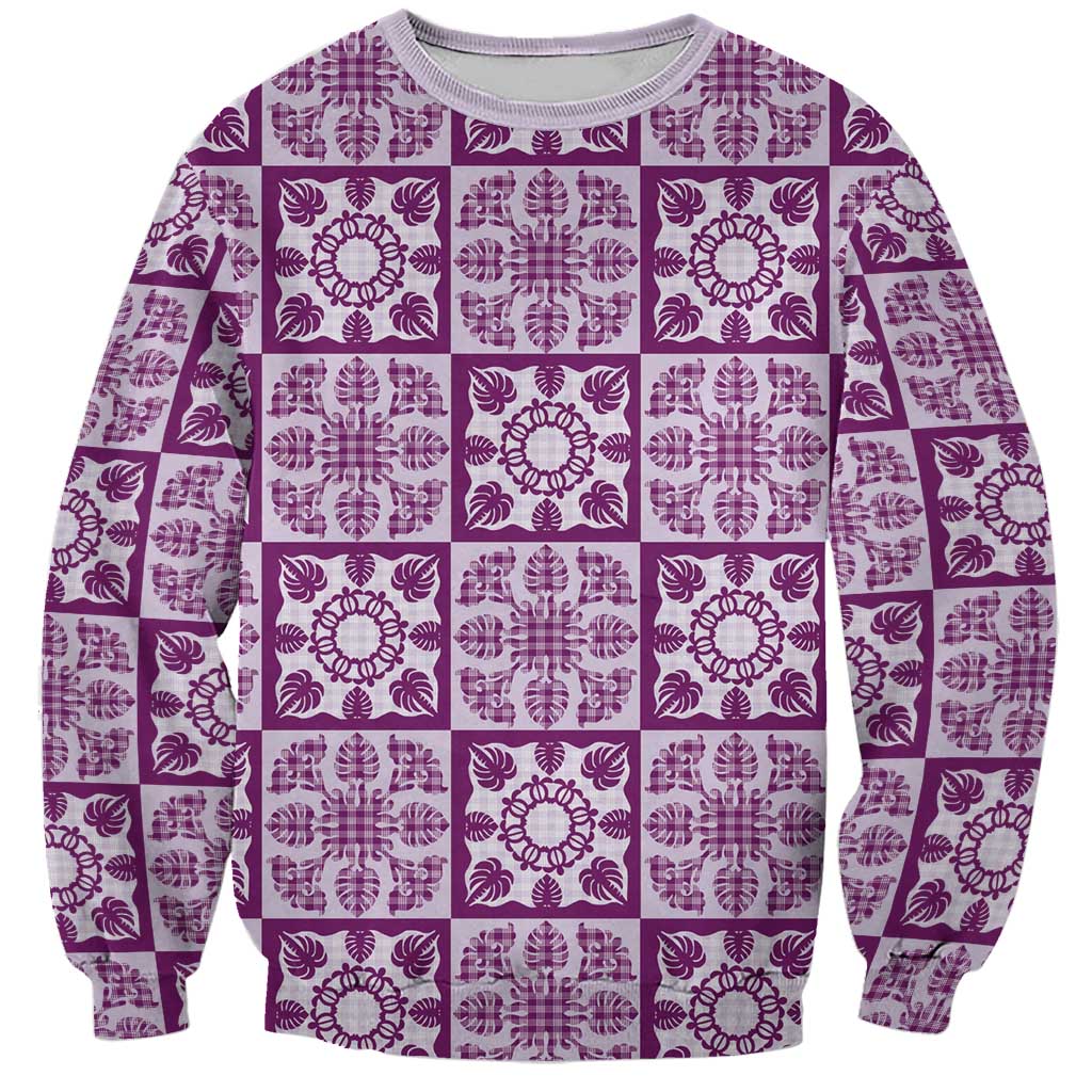 Poni Palaka Quilt Hawaii Sweatshirt Hawaiian Tropical Monstera Sea Turtle LT14 Unisex Purple - Polynesian Pride