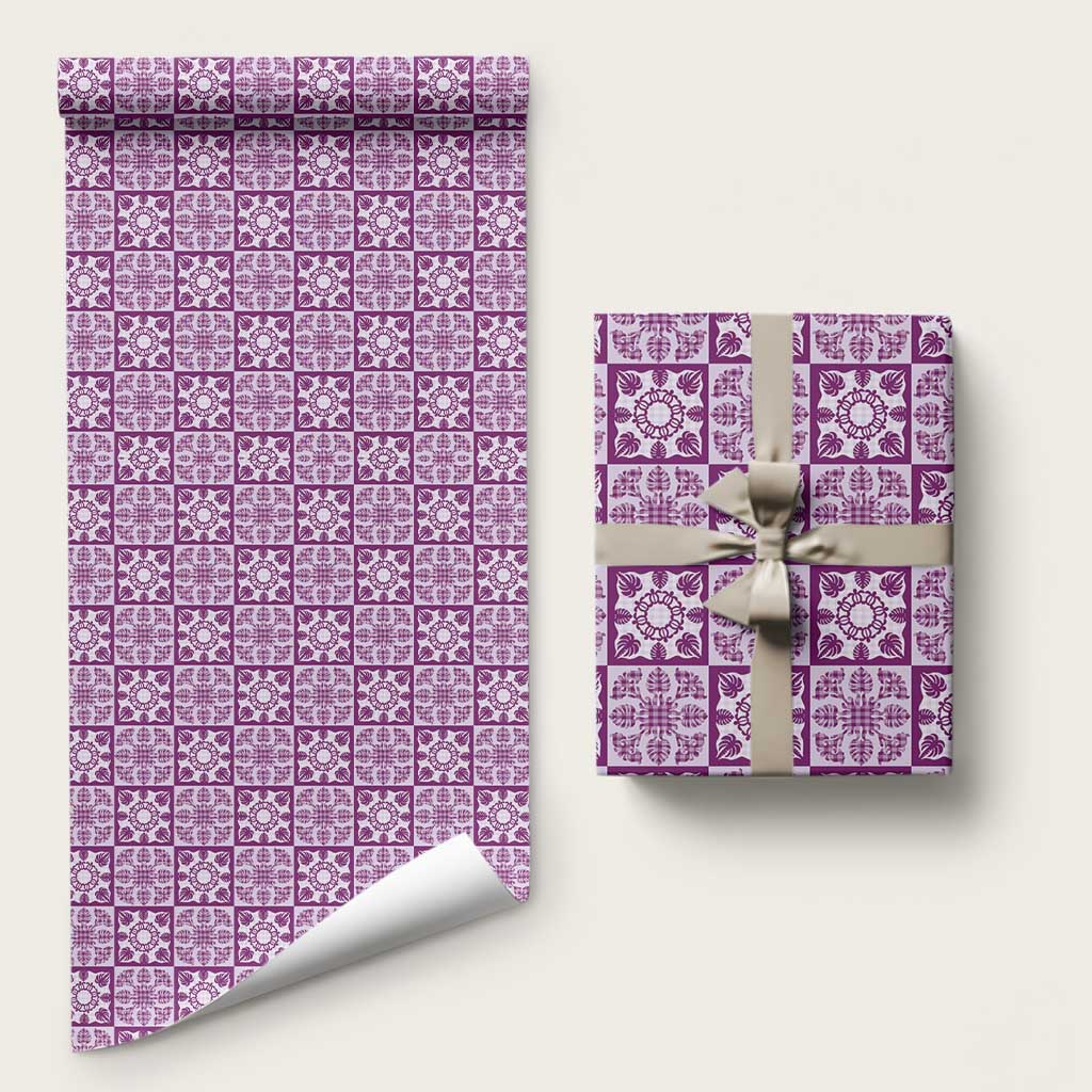 Poni Palaka Quilt Hawaii Wrapping Paper Hawaiian Tropical Monstera Sea Turtle LT14 58" × 23" Purple - Polynesian Pride