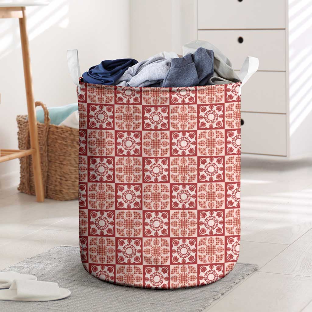 Ulaula Palaka Quilt Hawaii Laundry Basket Hawaiian Tropical Monstera Sea Turtle LT14 Red - Polynesian Pride