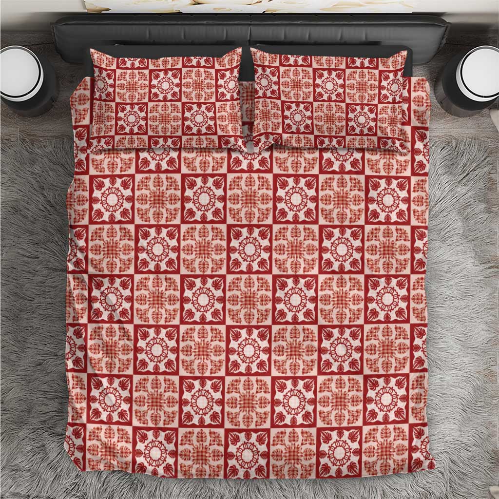 Ulaula Palaka Quilt Hawaii Bedding Set Hawaiian Tropical Monstera Sea Turtle LT14 Red - Polynesian Pride