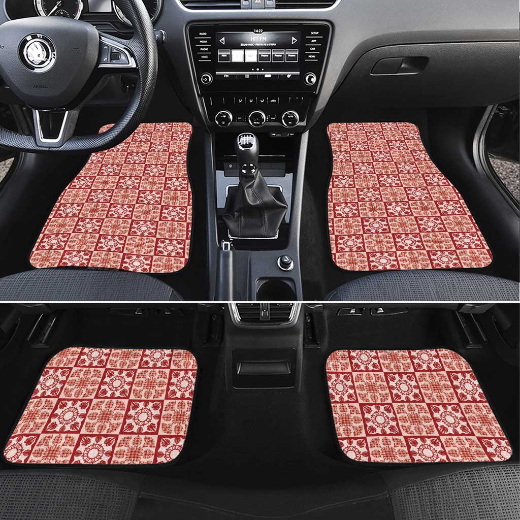 Ulaula Palaka Quilt Hawaii Car Mats Hawaiian Tropical Monstera Sea Turtle LT14 Set 4pcs Red - Polynesian Pride