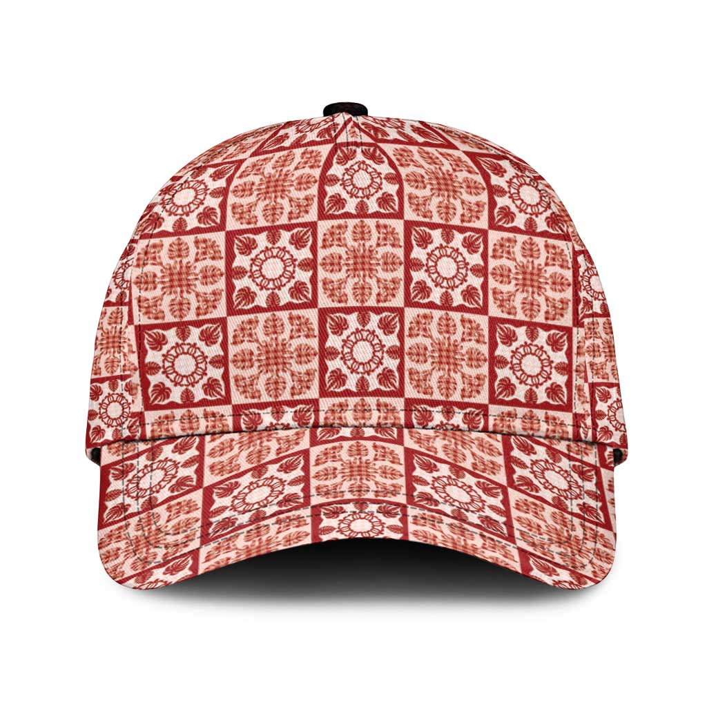 Ulaula Palaka Quilt Hawaii Classic Cap Hawaiian Tropical Monstera Sea Turtle LT14 Universal Fit Red - Polynesian Pride