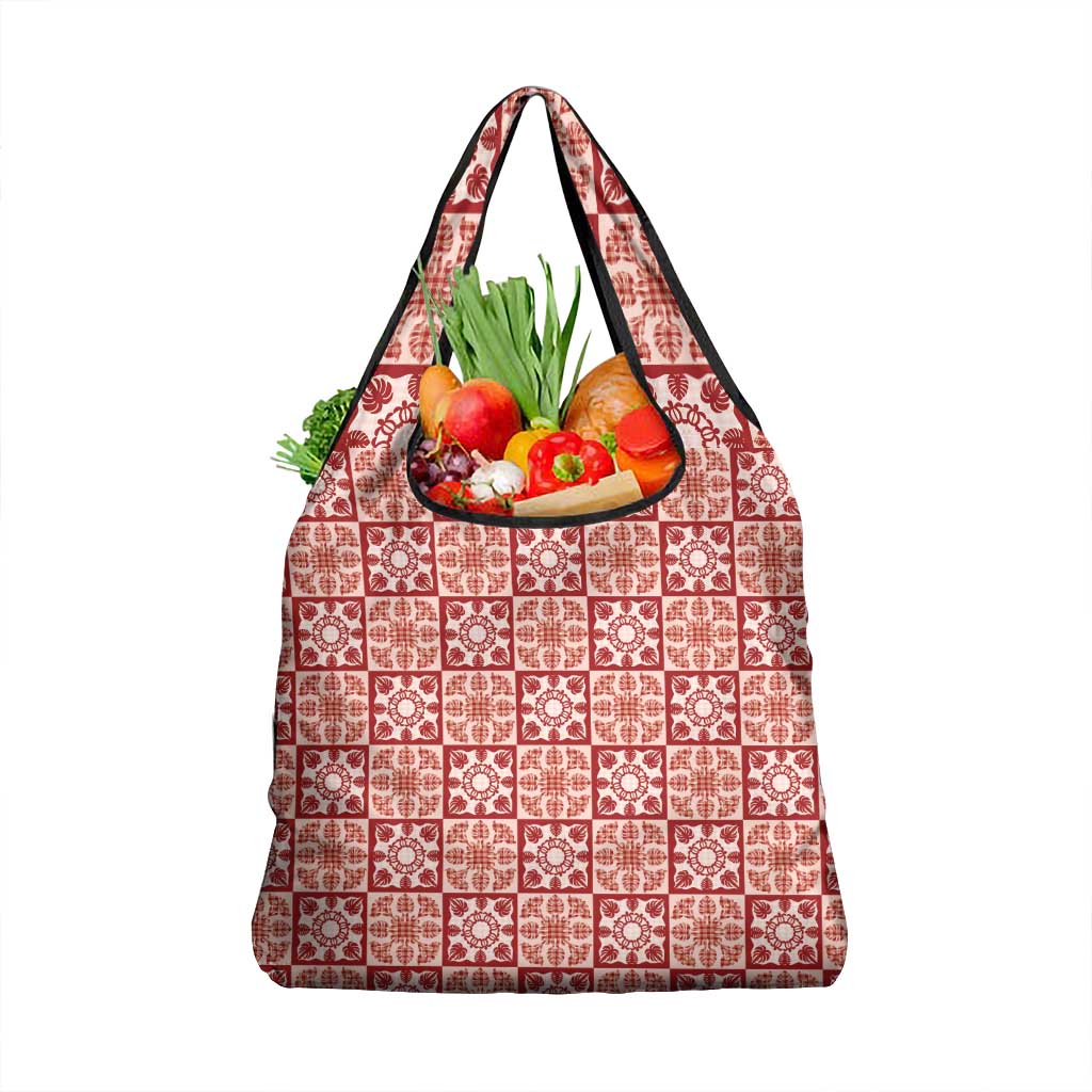 Ulaula Palaka Quilt Hawaii Grocery Bag Hawaiian Tropical Monstera Sea Turtle LT14 1-pack One Size Red - Polynesian Pride