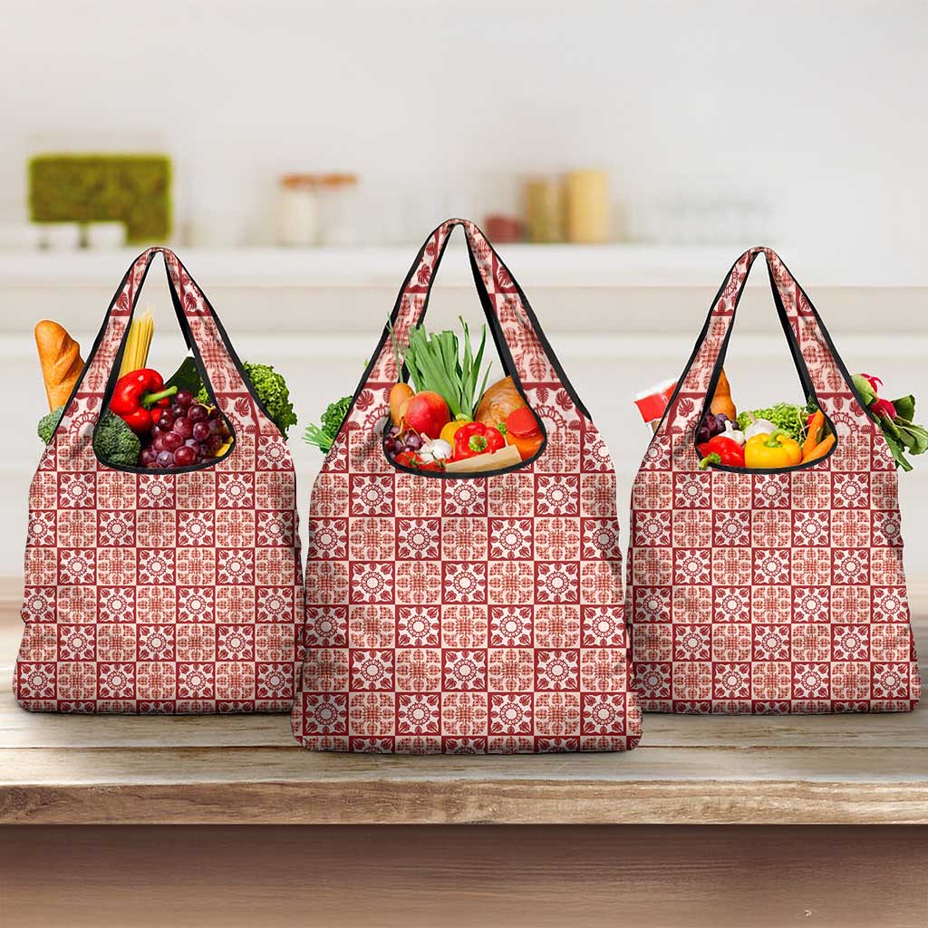 Ulaula Palaka Quilt Hawaii Grocery Bag Hawaiian Tropical Monstera Sea Turtle LT14 3-pack One Size Red - Polynesian Pride