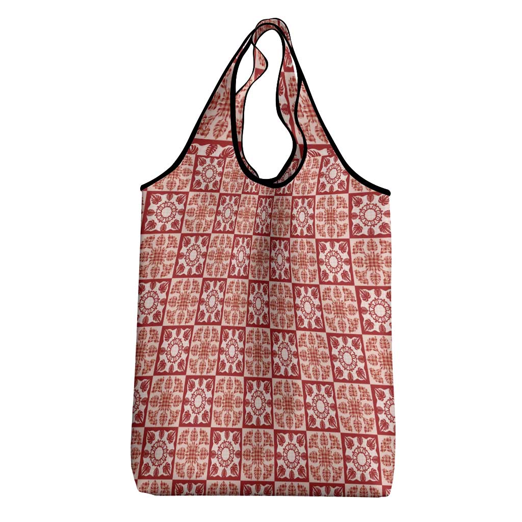 Ulaula Palaka Quilt Hawaii Grocery Bag Hawaiian Tropical Monstera Sea Turtle LT14 - Polynesian Pride