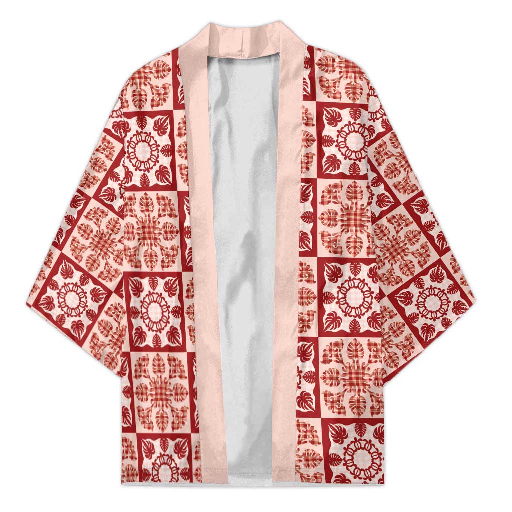 Ulaula Palaka Quilt Hawaii Kimono Hawaiian Tropical Monstera Sea Turtle LT14 Unisex Red - Polynesian Pride