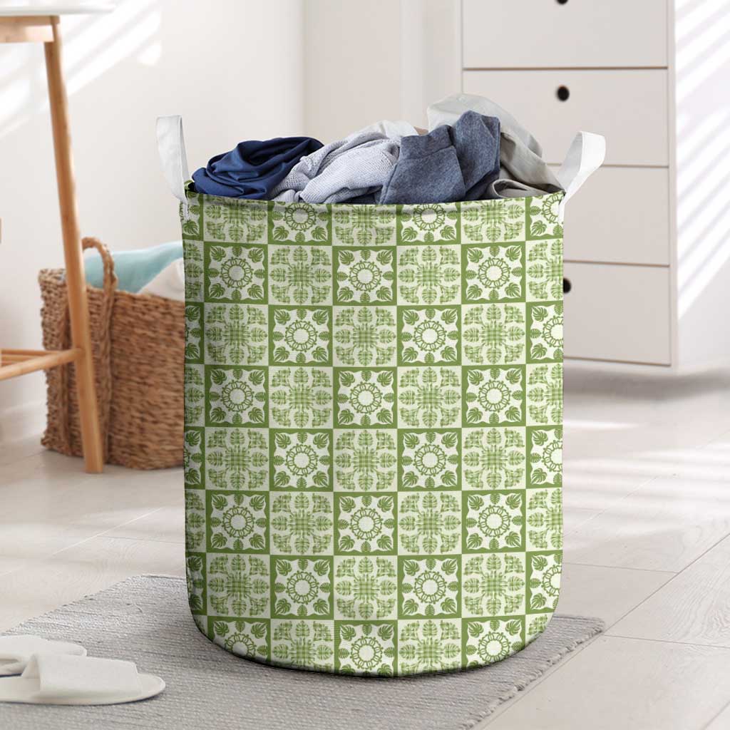 Omaomao Palaka Quilt Hawaii Laundry Basket Hawaiian Tropical Monstera Sea Turtle LT14 Green - Polynesian Pride