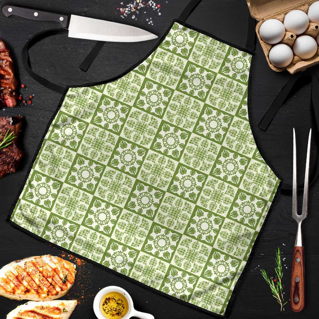 Omaomao Palaka Quilt Hawaii Apron Hawaiian Tropical Monstera Sea Turtle LT14 Green - Polynesian Pride