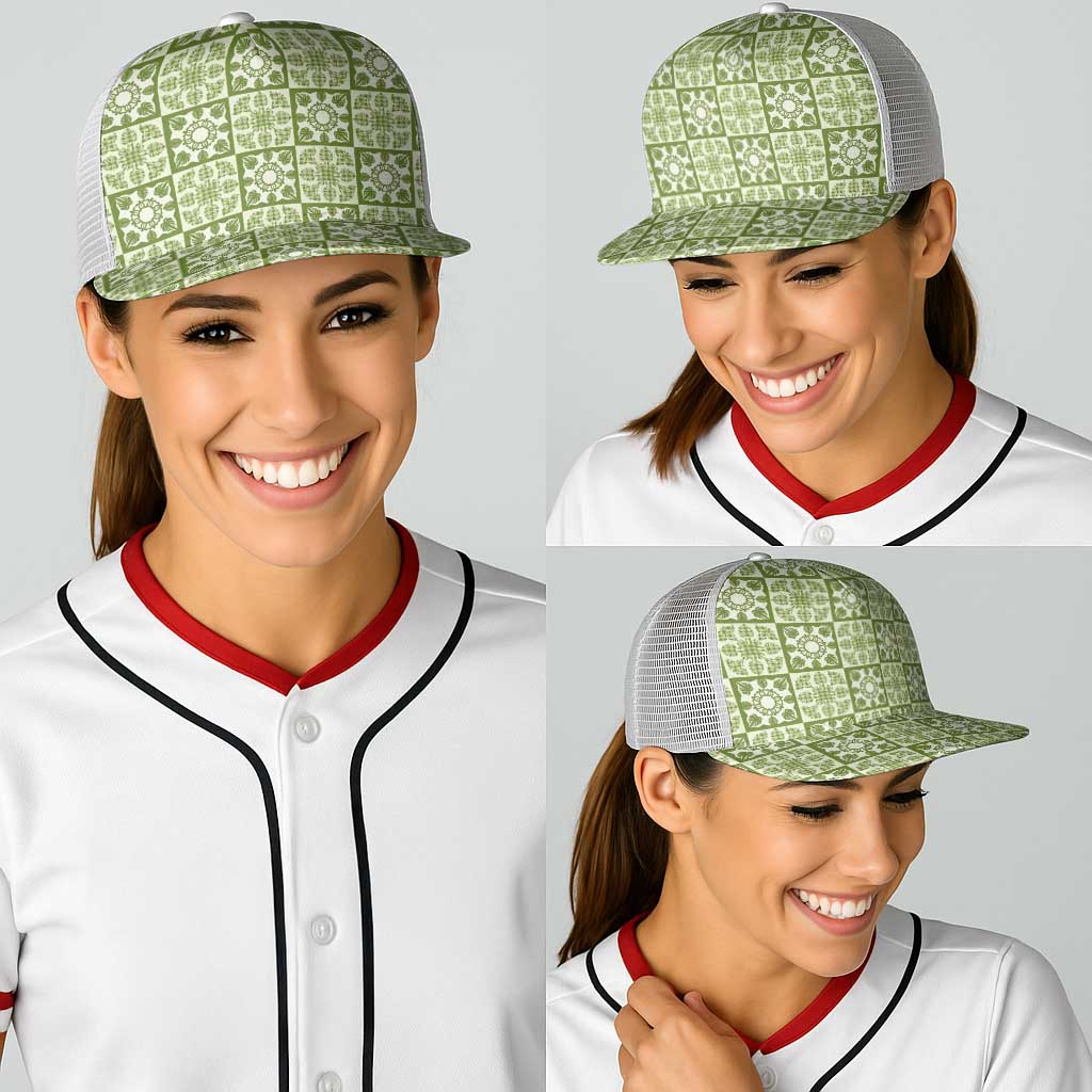 Omaomao Palaka Quilt Hawaii Baseball Net Cap Hawaiian Tropical Monstera Sea Turtle LT14 - Polynesian Pride
