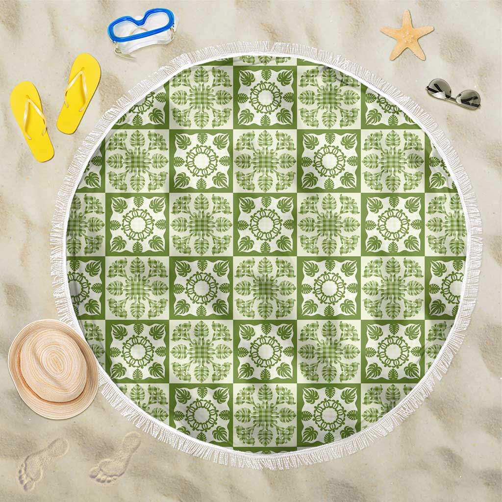 Omaomao Palaka Quilt Hawaii Beach Blanket Hawaiian Tropical Monstera Sea Turtle LT14 One Size 150cm Green - Polynesian Pride