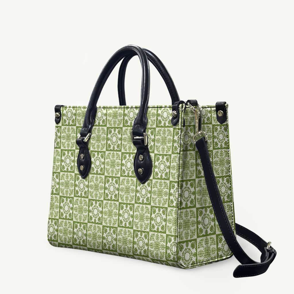 Omaomao Palaka Quilt Hawaii Leather Bag Hawaiian Tropical Monstera Sea Turtle LT14 Green - Polynesian Pride