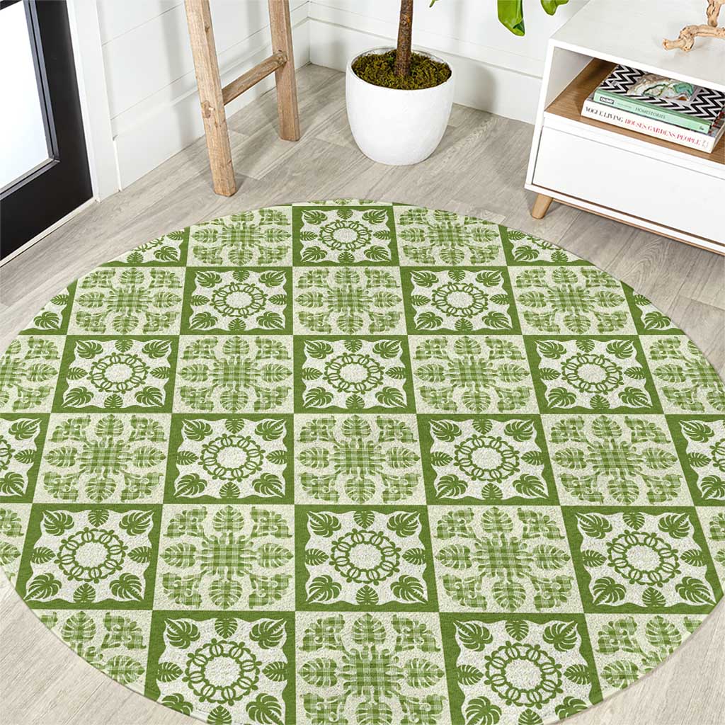 Omaomao Palaka Quilt Hawaii Round Carpet Hawaiian Tropical Monstera Sea Turtle LT14 Green - Polynesian Pride