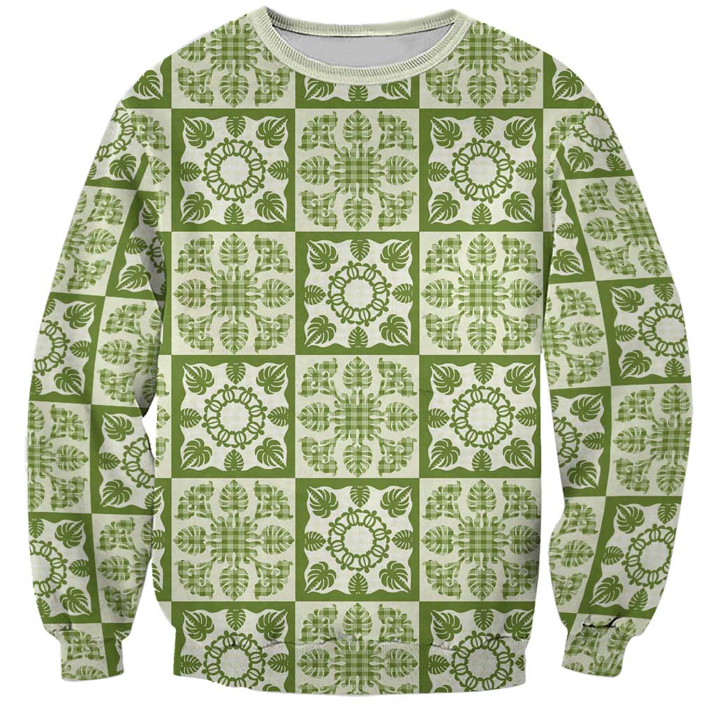 Omaomao Palaka Quilt Hawaii Sweatshirt Hawaiian Tropical Monstera Sea Turtle LT14 Unisex Green - Polynesian Pride