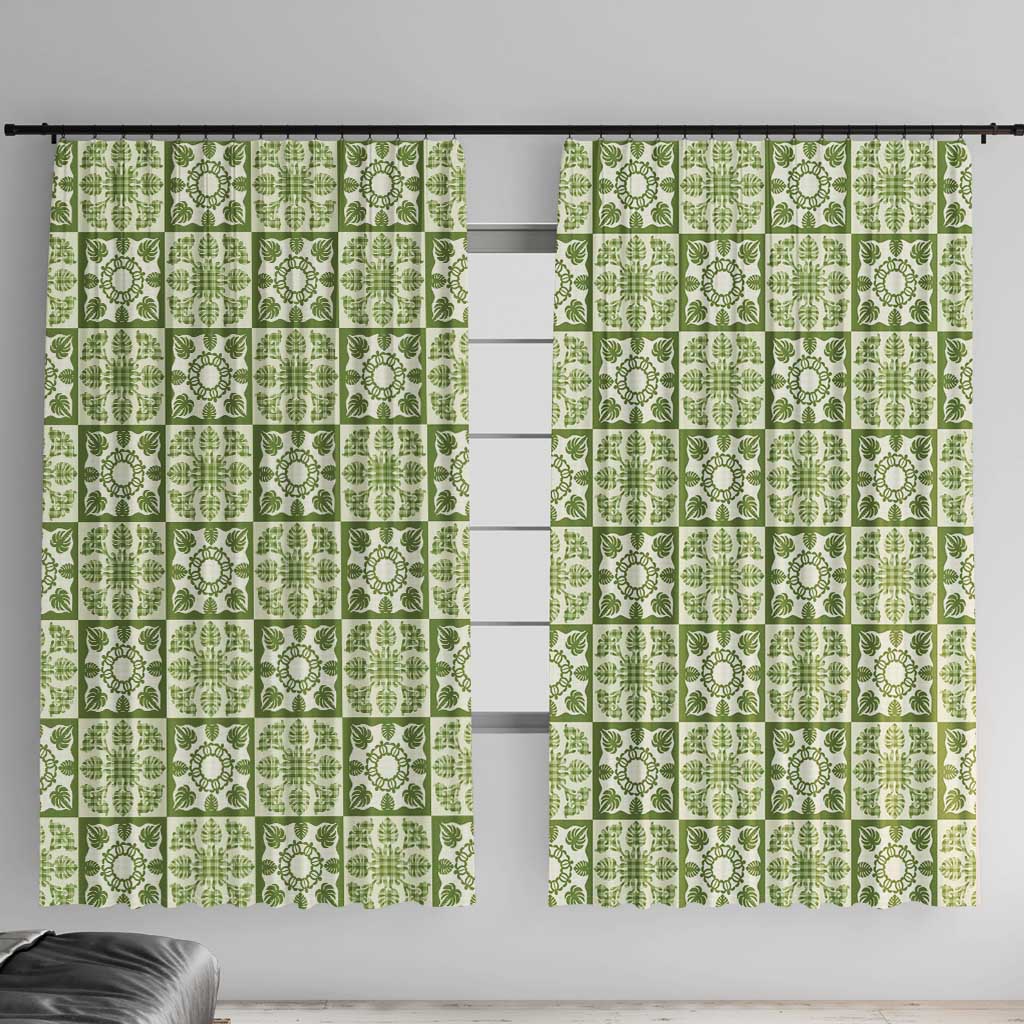 Omaomao Palaka Quilt Hawaii Window Curtain Hawaiian Tropical Monstera Sea Turtle LT14 With Hooks Green - Polynesian Pride