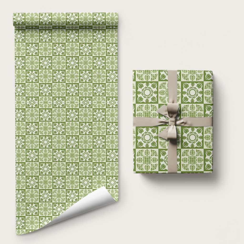 Omaomao Palaka Quilt Hawaii Wrapping Paper Hawaiian Tropical Monstera Sea Turtle LT14 58" × 23" Green - Polynesian Pride