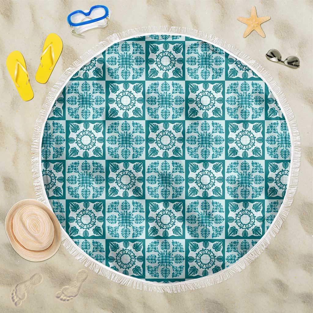 Cyan Palaka Quilt Hawaii Beach Blanket Hawaiian Tropical Monstera Sea Turtle LT14 One Size 150cm Cyan - Polynesian Pride