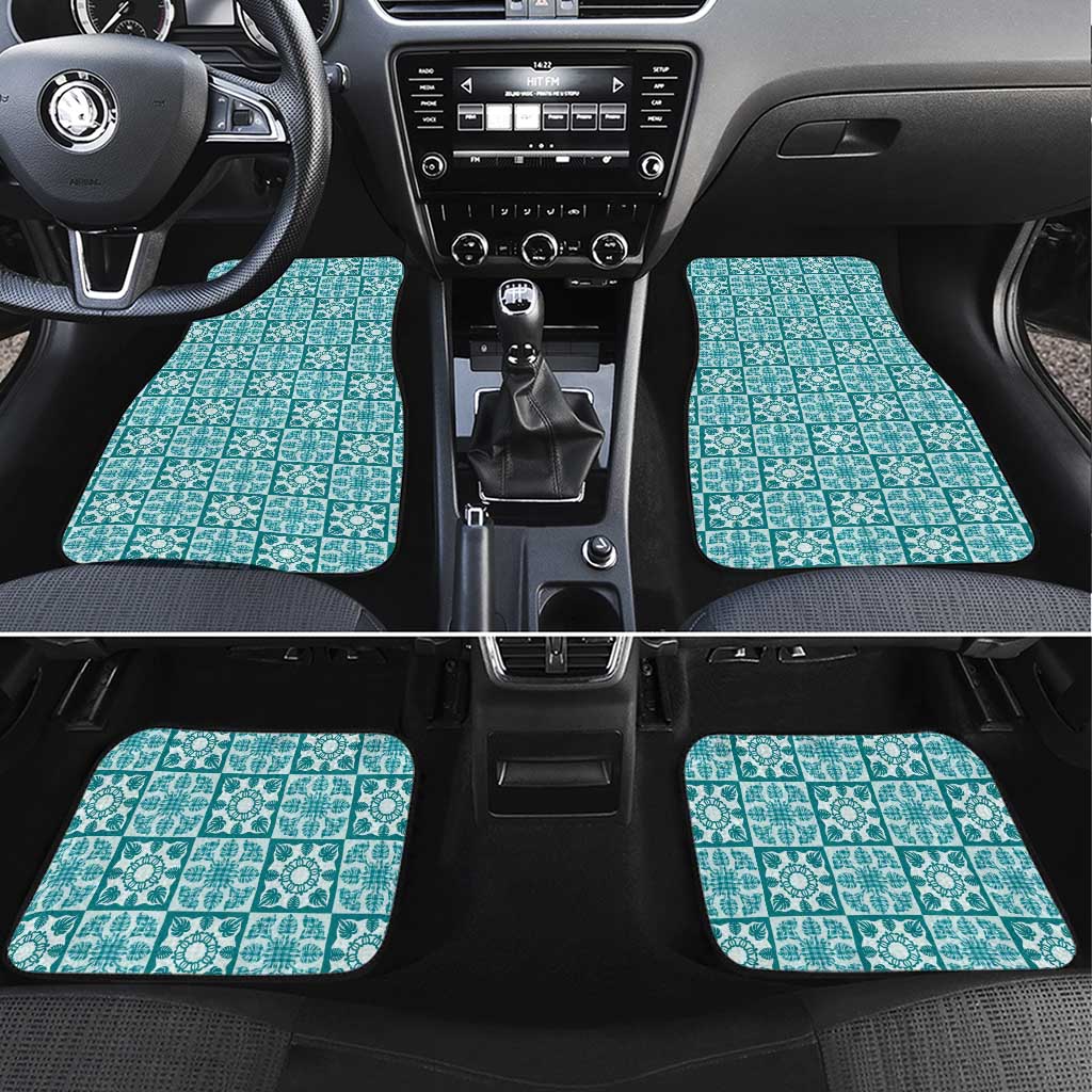 Cyan Palaka Quilt Hawaii Car Mats Hawaiian Tropical Monstera Sea Turtle LT14 Set 4pcs Cyan - Polynesian Pride