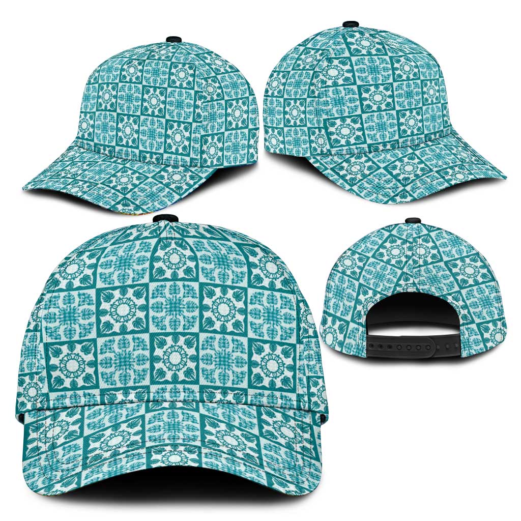 Cyan Palaka Quilt Hawaii Classic Cap Hawaiian Tropical Monstera Sea Turtle LT14 - Polynesian Pride