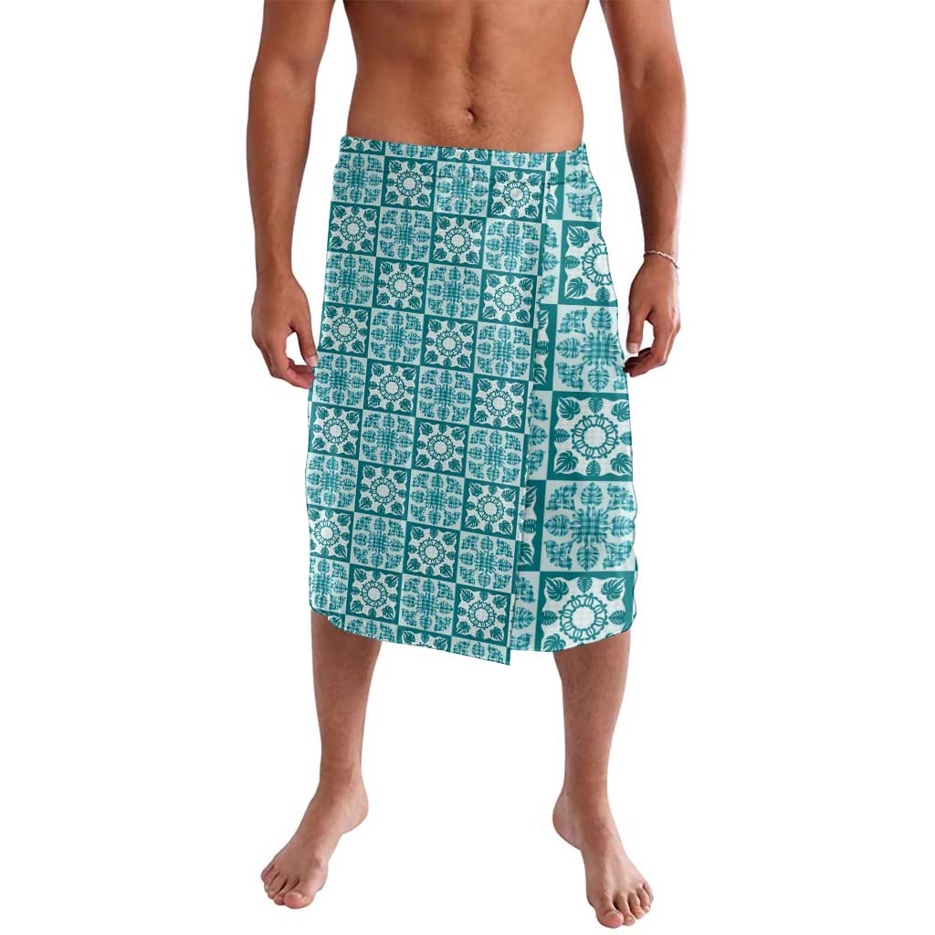 Cyan Palaka Quilt Hawaii Lavalava Hawaiian Tropical Monstera Sea Turtle LT14 Cyan - Polynesian Pride