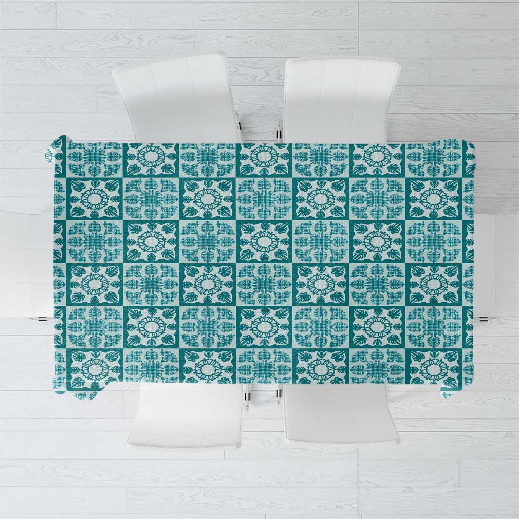 Cyan Palaka Quilt Hawaii Tablecloth Hawaiian Tropical Monstera Sea Turtle LT14 Cyan - Polynesian Pride