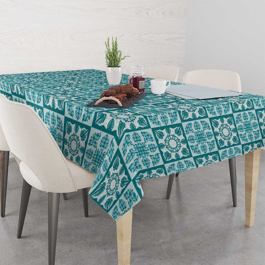 Cyan Palaka Quilt Hawaii Tablecloth Hawaiian Tropical Monstera Sea Turtle LT14 - Polynesian Pride