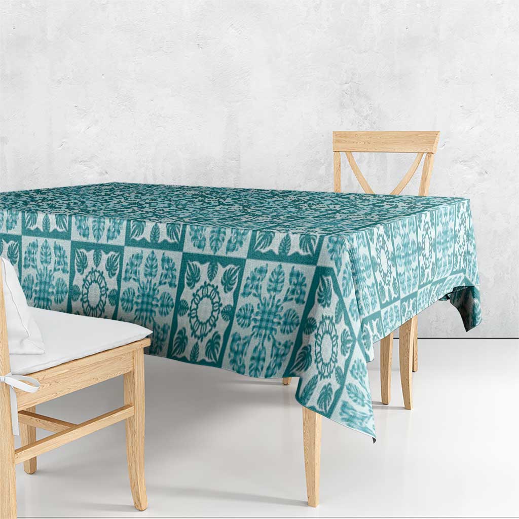 Cyan Palaka Quilt Hawaii Tablecloth Hawaiian Tropical Monstera Sea Turtle LT14 - Polynesian Pride