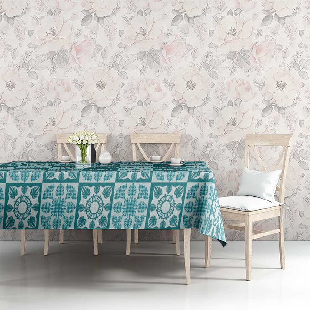 Cyan Palaka Quilt Hawaii Tablecloth Hawaiian Tropical Monstera Sea Turtle LT14 - Polynesian Pride