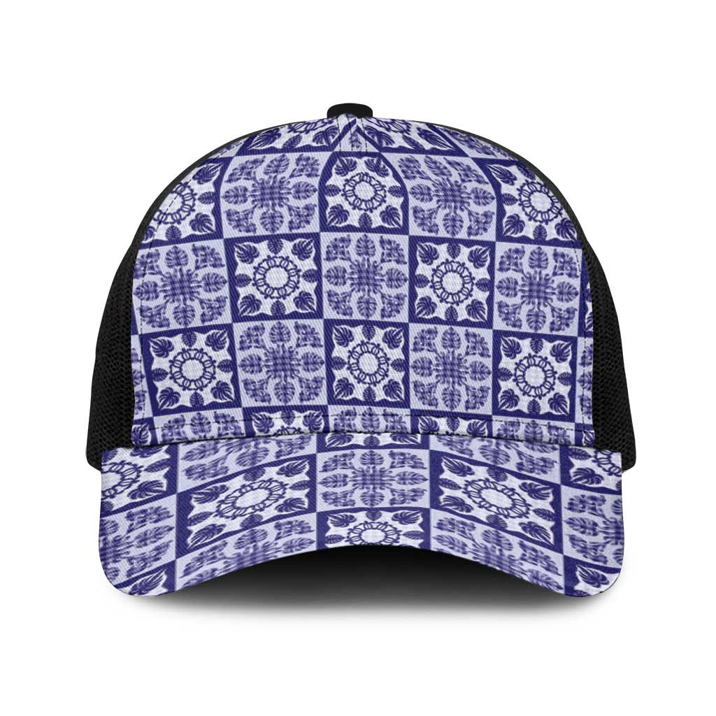 Polu Palaka Quilt Hawaii Baseball Net Cap Hawaiian Tropical Monstera Sea Turtle LT14 One Size Black Blue - Polynesian Pride
