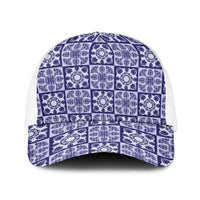 Polu Palaka Quilt Hawaii Baseball Net Cap Hawaiian Tropical Monstera Sea Turtle LT14 One Size White Blue - Polynesian Pride