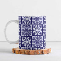 Polu Palaka Quilt Hawaii Ceramic Mug Hawaiian Tropical Monstera Sea Turtle LT14 Blue - Polynesian Pride