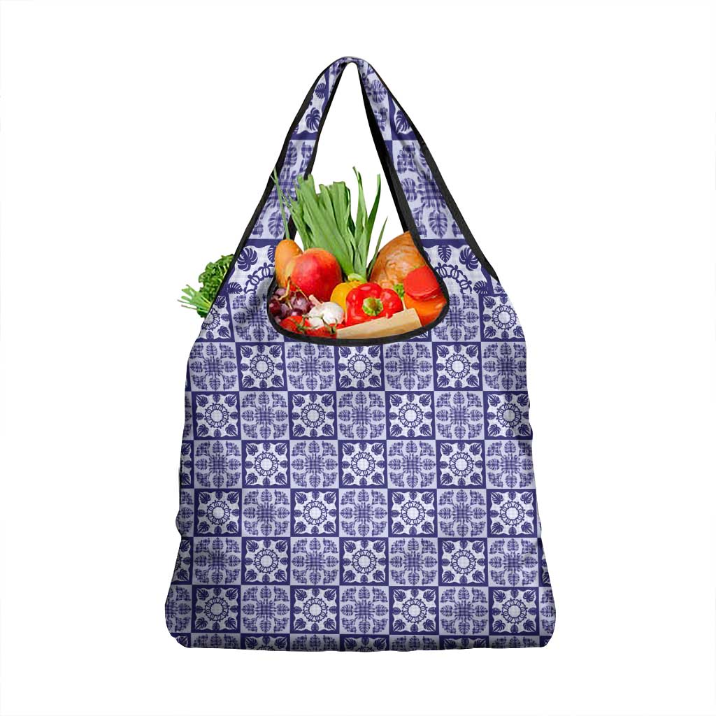 Polu Palaka Quilt Hawaii Grocery Bag Hawaiian Tropical Monstera Sea Turtle LT14 1-pack One Size Blue - Polynesian Pride