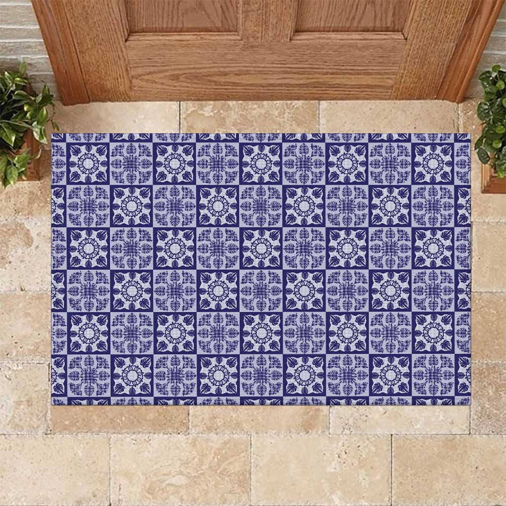 Polu Palaka Quilt Hawaii Rubber Doormat Hawaiian Tropical Monstera Sea Turtle LT14 Blue - Polynesian Pride