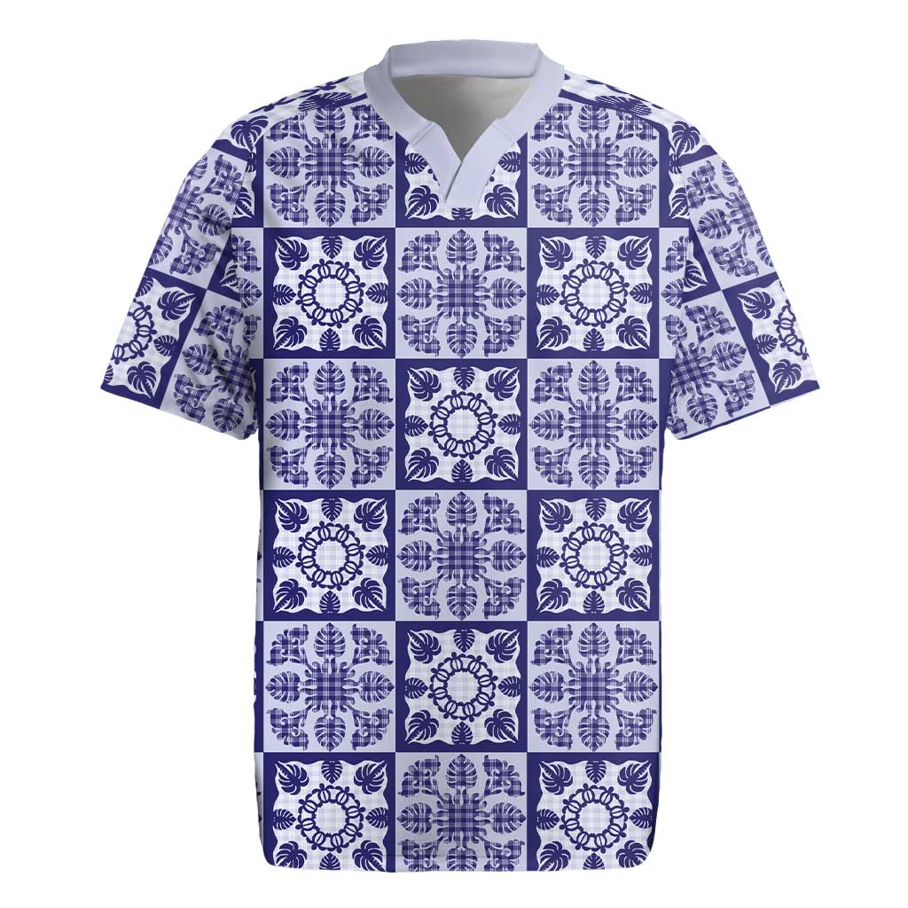 Polu Palaka Quilt Hawaii Rugby Jersey Hawaiian Tropical Monstera Sea Turtle LT14 Blue - Polynesian Pride