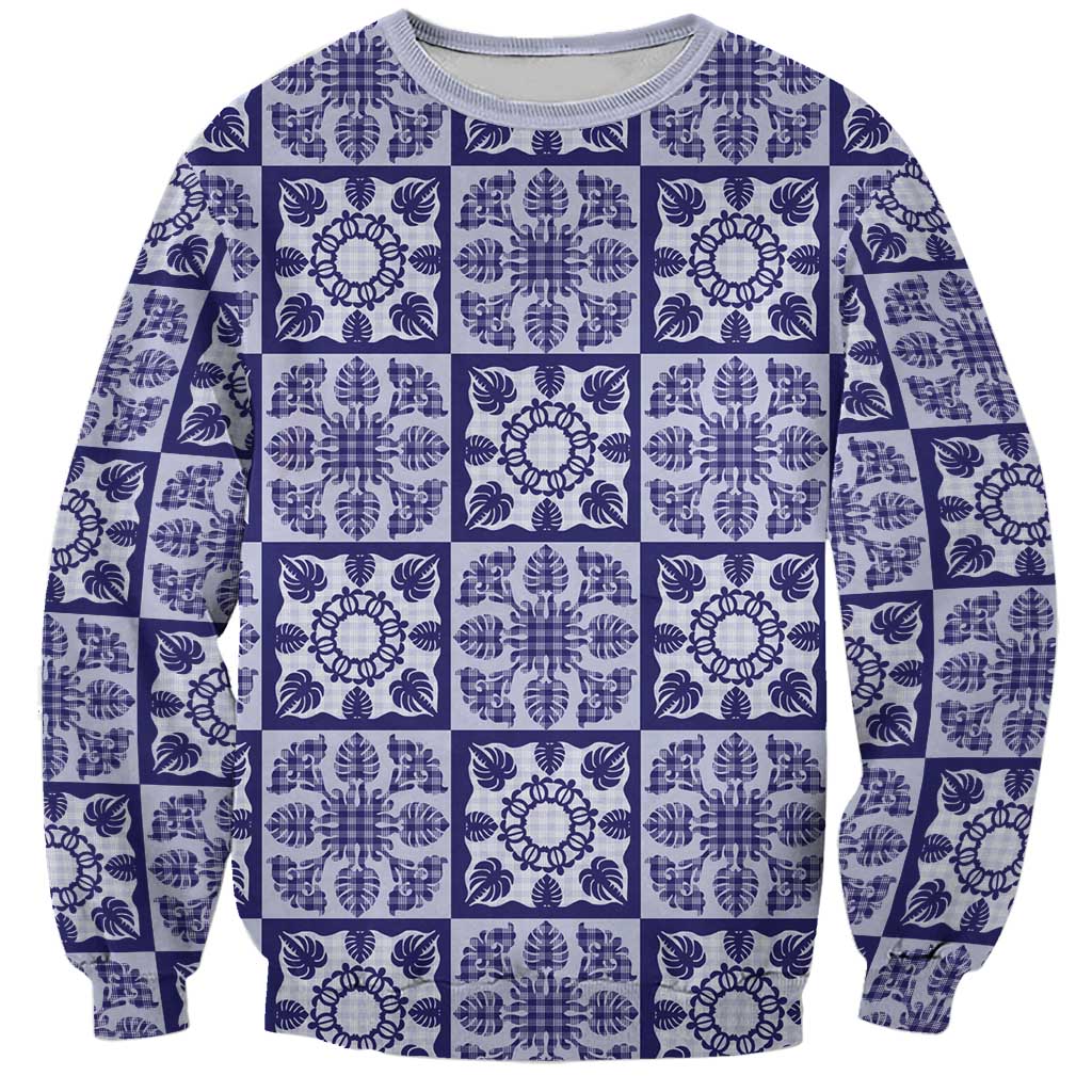 Polu Palaka Quilt Hawaii Sweatshirt Hawaiian Tropical Monstera Sea Turtle LT14 Unisex Blue - Polynesian Pride