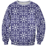 Polu Palaka Quilt Hawaii Sweatshirt Hawaiian Tropical Monstera Sea Turtle LT14 Unisex Blue - Polynesian Pride