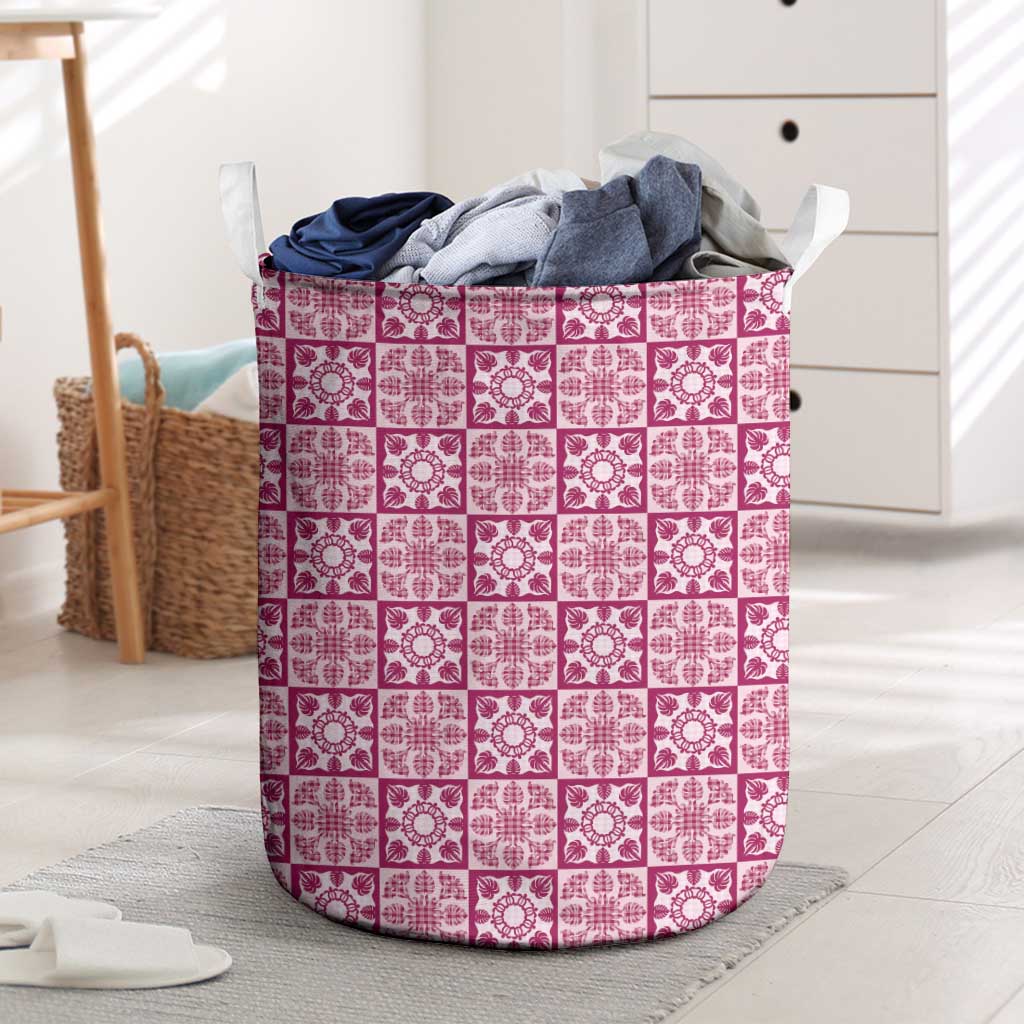 Akala Palaka Quilt Hawaii Laundry Basket Hawaiian Tropical Monstera Sea Turtle LT14 Pink - Polynesian Pride