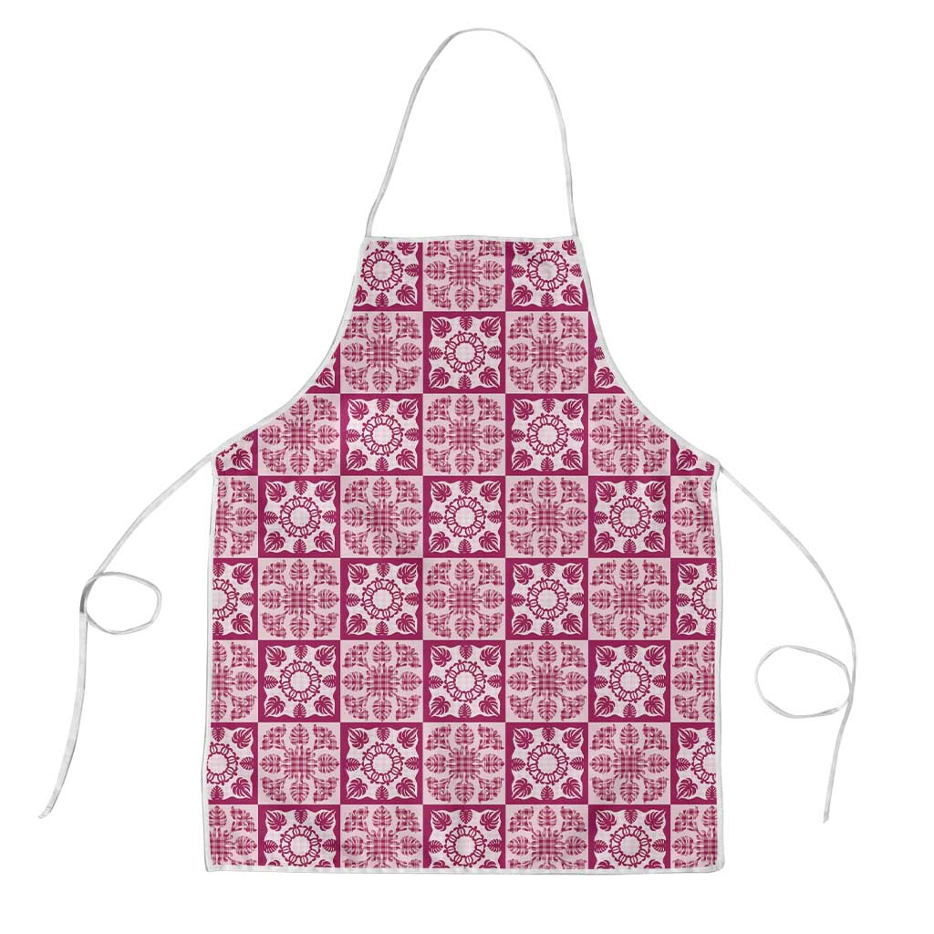 Akala Palaka Quilt Hawaii Apron Hawaiian Tropical Monstera Sea Turtle LT14 Pink - Polynesian Pride