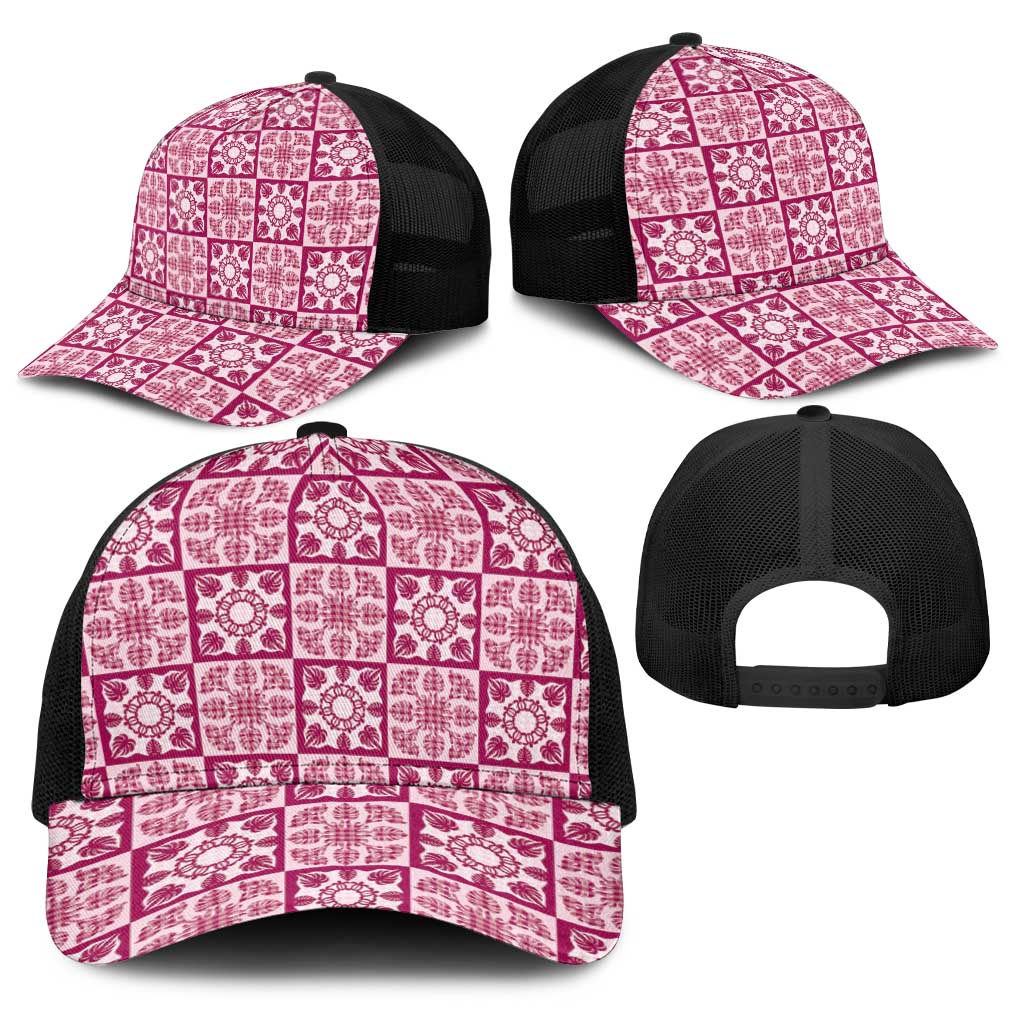 Akala Palaka Quilt Hawaii Baseball Net Cap Hawaiian Tropical Monstera Sea Turtle LT14 - Polynesian Pride