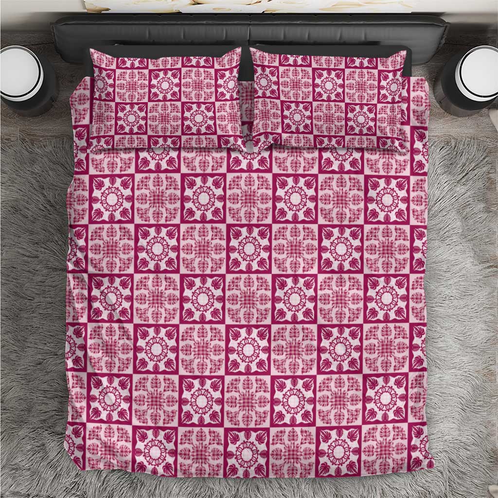 Akala Palaka Quilt Hawaii Bedding Set Hawaiian Tropical Monstera Sea Turtle LT14 Pink - Polynesian Pride