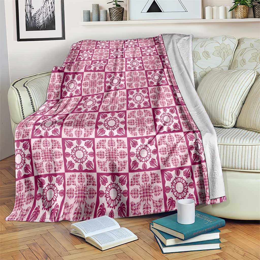 Akala Palaka Quilt Hawaii Blanket Hawaiian Tropical Monstera Sea Turtle LT14 Pink - Polynesian Pride
