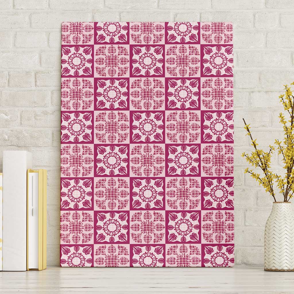 Akala Palaka Quilt Hawaii Canvas Wall Art Hawaiian Tropical Monstera Sea Turtle LT14 Without Frame Pink - Polynesian Pride