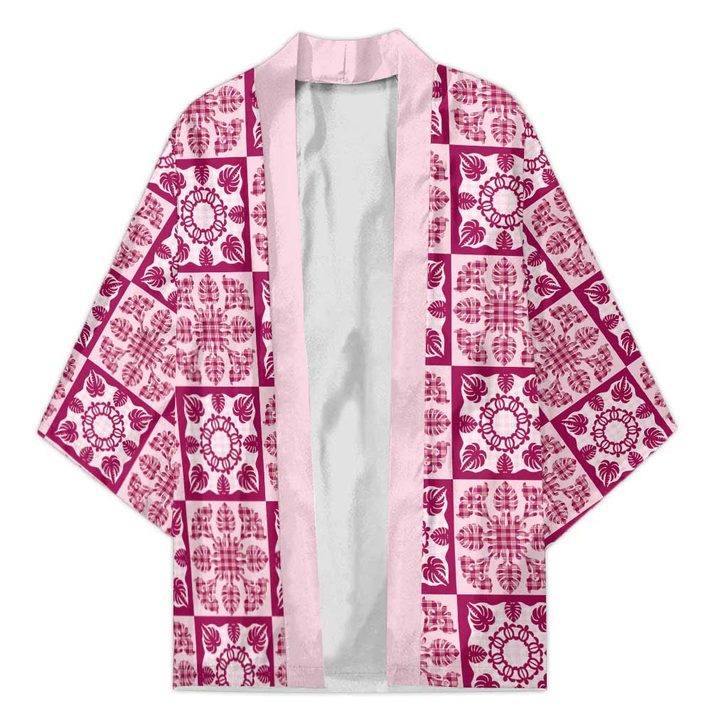 Akala Palaka Quilt Hawaii Kimono Hawaiian Tropical Monstera Sea Turtle LT14 Unisex Pink - Polynesian Pride