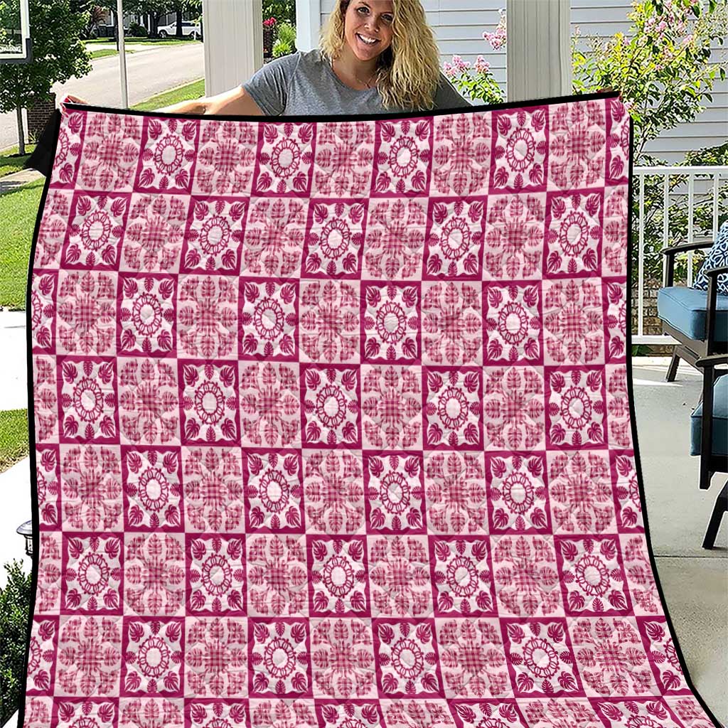 Akala Palaka Quilt Hawaii Quilt Hawaiian Tropical Monstera Sea Turtle LT14 Pink - Polynesian Pride